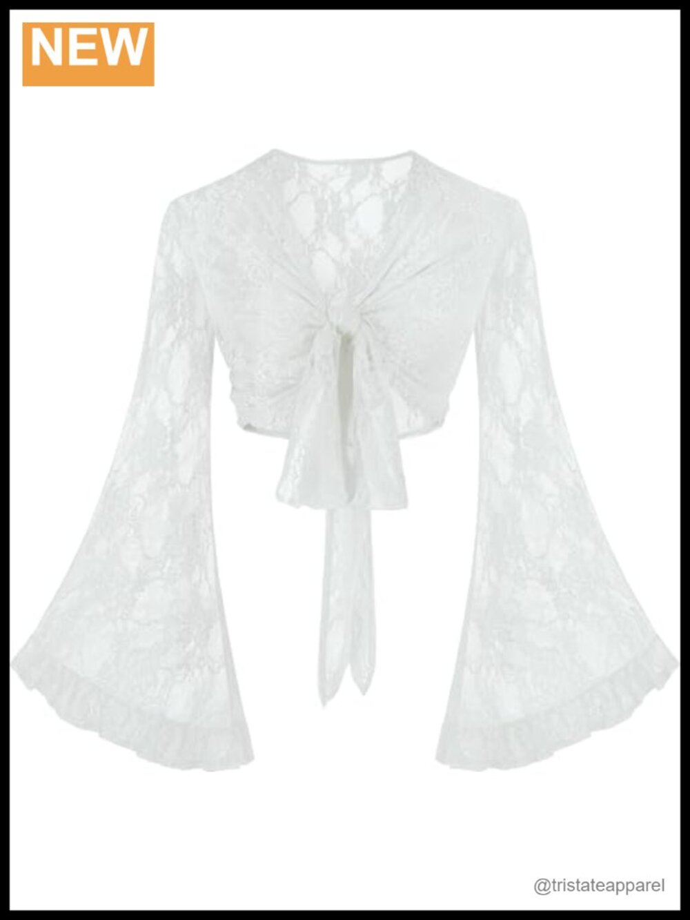 Flowy Lace Crop Top Wrap V-Neck Bell Sleeve Boho Blouse